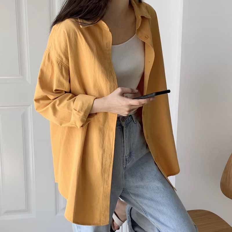 Early Autumn Korean Style Long Loose Retro Shirt Women Blouse Lazy Solid Color Sleeve Chemisier Femme 10320 210518