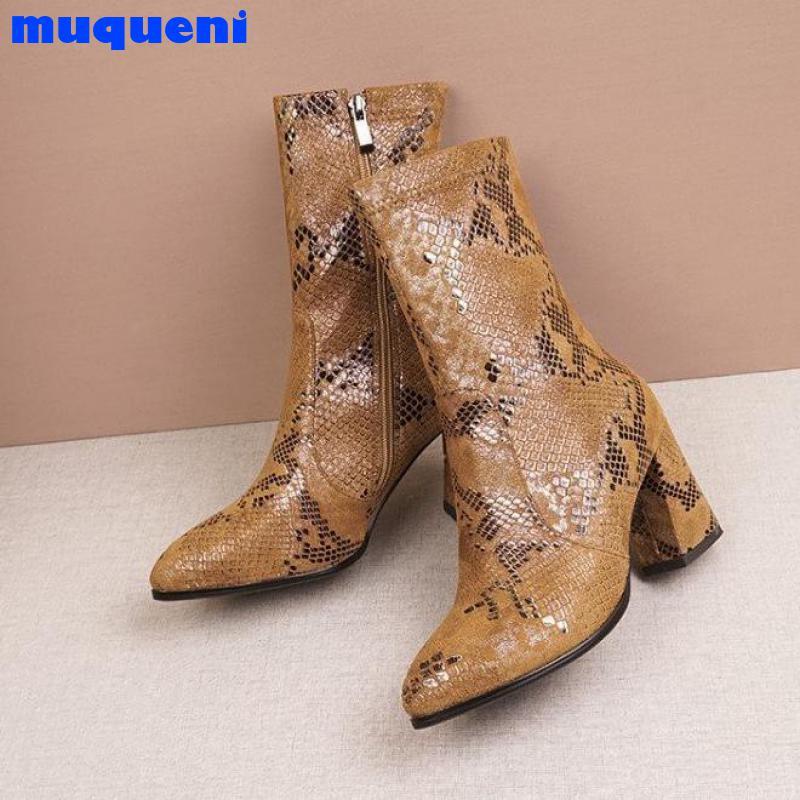 Boots Women's Snake Mid-calf Square Heels Female Fashion Zip Shoes Women Comfortable PU Leather Pointed Toe, Black
Boots Women's Snake Mid-calf Square Heels Female Fashion Zip Shoes Women Comfortable PU Leather Pointed Toe, Black