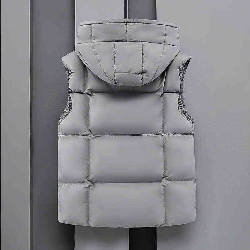 Autumn Winter Men's Casual Hooded Vest Solid Sleeveless Jacket Male Thick Warm Waistcoat Zipper vests with pockets Outerwear 211111