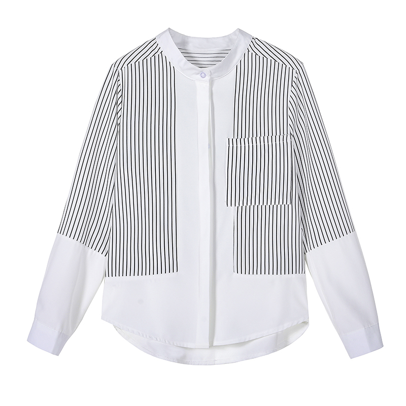 Striped White Woman's Shirts Splicing Fashion Women Blouses Female Autumn Long Sleeve Chiffon Blouse Vintage Ropa De Mujer 10902 210518