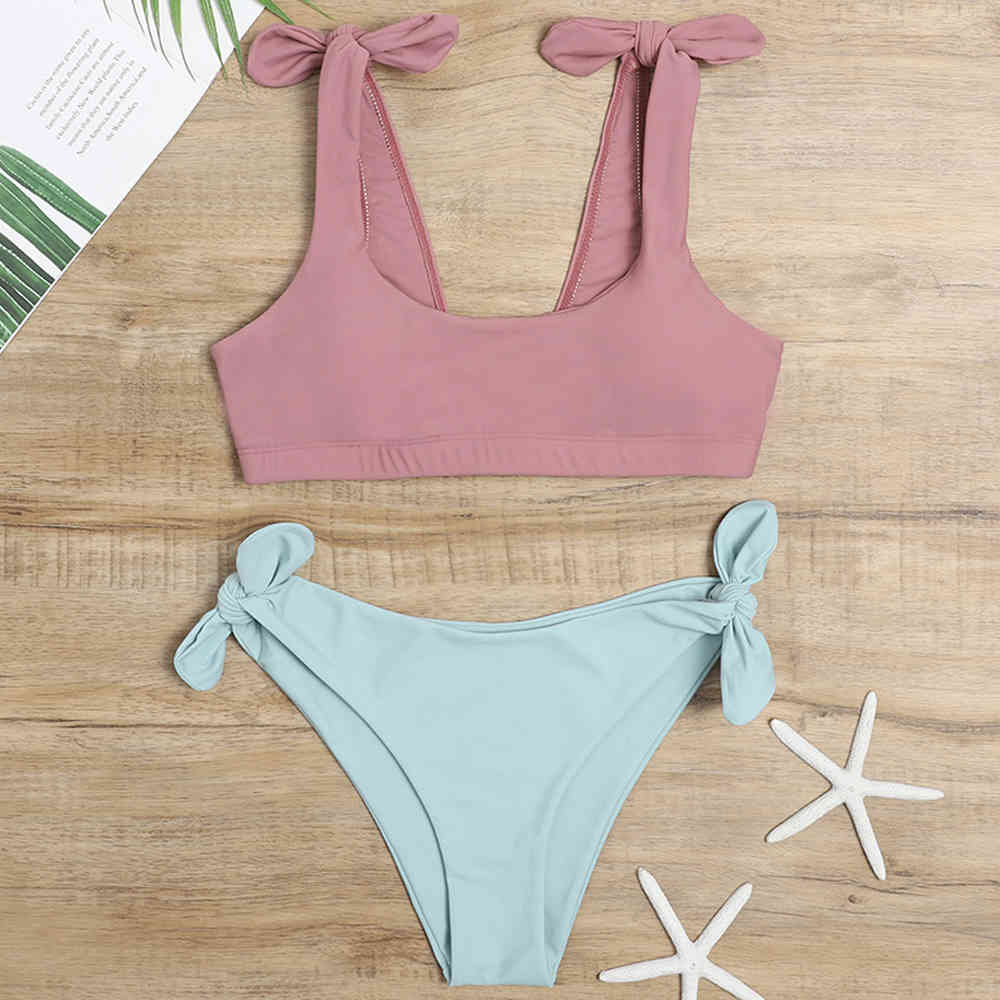 Sexy Brazilian Bikinis Woman Tie Up Swimsuit Women Swimwear Push String Bikini Bandeau Swim Suit Crop Top Bathing 210520