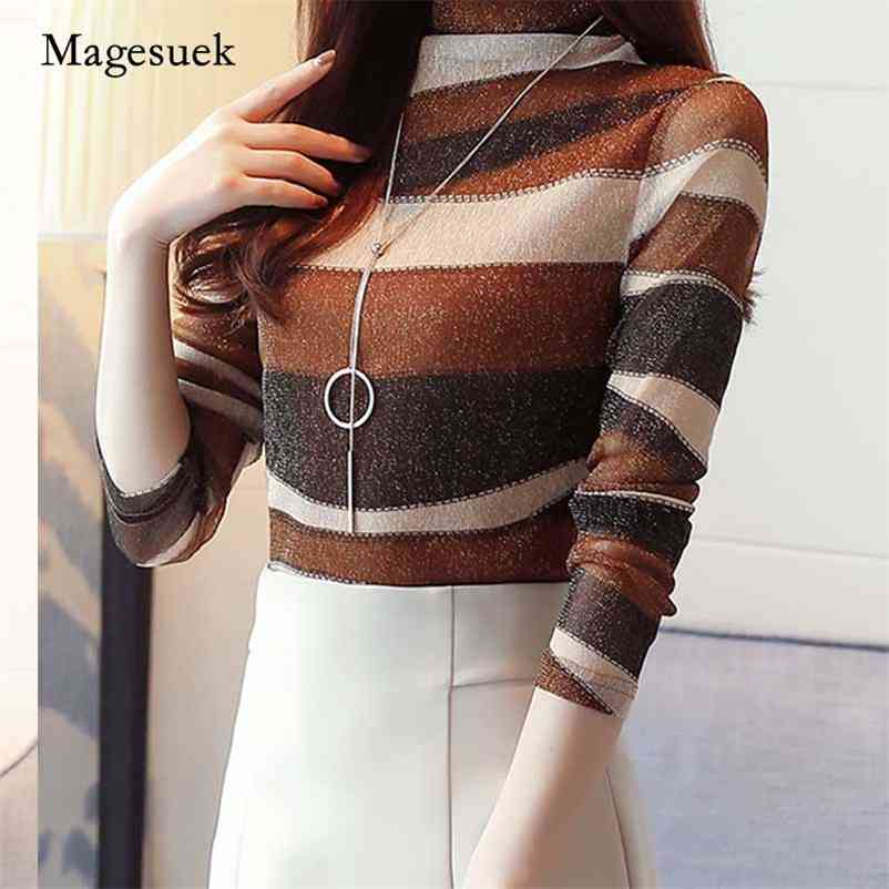 Autumn Fashion Slim Bottoming Pullover Women' Blouse Long Sleeve Striped High Collar Plus Size Shirt Blusas Mujer 821E 210518, Coffee
Autumn Fashion Slim Bottoming Pullover Women' Blouse Long Sleeve Striped High Collar Plus Size Shirt Blusas Mujer 821E 210518, Coffee
