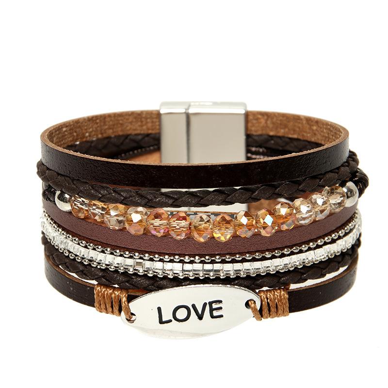 Bangle Multilayer Leather Bracelets For Women 3 Color Optional Glass Beads Wide Magnetic Clasp Bangles With Metal Plate
Bangle Multilayer Leather Bracelets For Women 3 Color Optional Glass Beads Wide Magnetic Clasp Bangles With Metal Plate