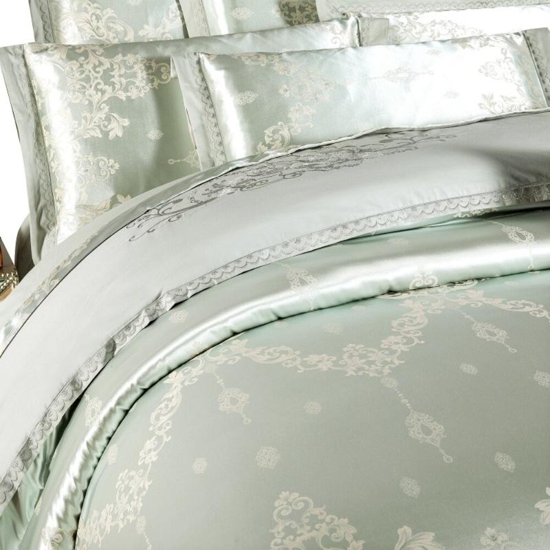 Luxury Silk Cotton Jacquard 4pcs Bedding 100%cotton Embroidered Duvet Cover Bed Sheet Pillowcase Drop Silver Gray Sets