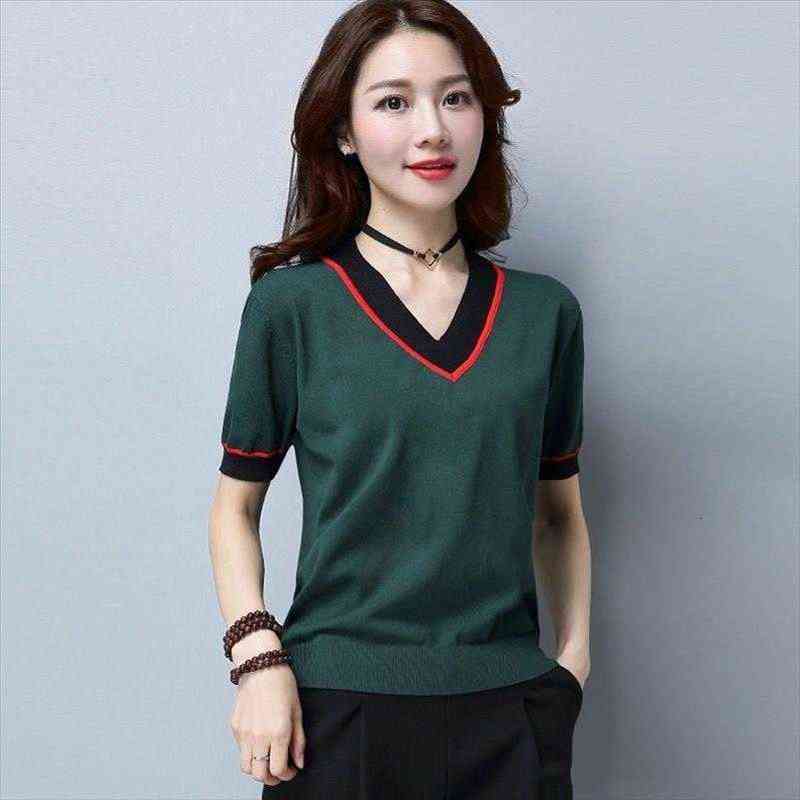 large size stripe knitted women sweaters short sleeve v neck for summer breathable contrast color knitwear high elasticity female, White;black
large size stripe knitted women sweaters short sleeve v neck for summer breathable contrast color knitwear high elasticity female, White;black
