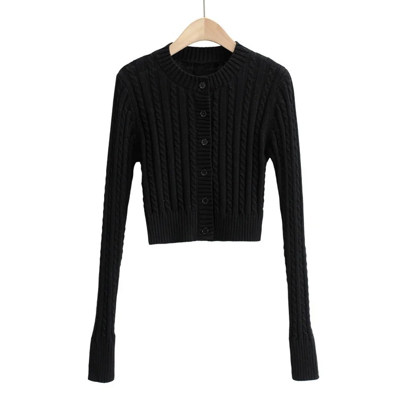 Nomikuma Spring New Twisted Knitted Cardigan Long Sleeve O-neck Slim Short Knitwear Causal Korean Solid Sweater Coat 6E181 210427