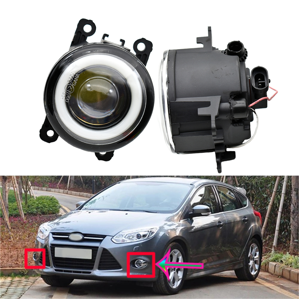 Fog Light + Angel Eye For Ford Focus MK2 MK3 2004-2015 Car LED with lens Bulb Front Daytime Running DRL 12V 2Pieces