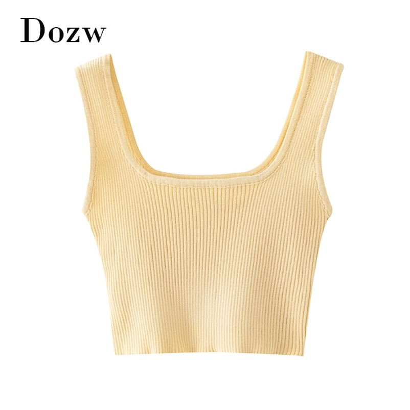 Sexy Backless Yellow Camisoles Women Solid Knitted Short Tank Tops Summer Sleeveless Basic Cropped Ropa Mujer 210515