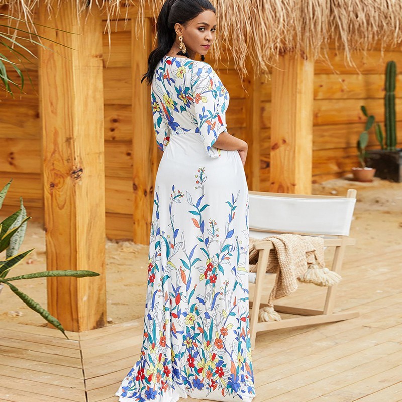 Cotton Long Beach Dress saida de Praia Cover up Kaftan Sarong Vestido Swim wear Ropa Playa Tunic #Q851 210420