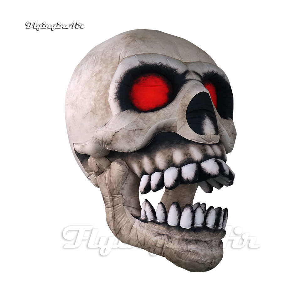 Personalized Scary Lighting Inflatable Devil Skull White Air Blown Death Head Bone Model Cranium Balloon For Halloween Party Decoration
