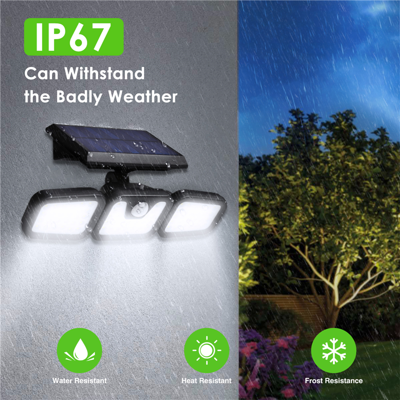 Outdoor Wall Lamps Solar Security Lamps 3 Head Motion Sensor Lights Adjustable Outdoor Spotlights 360°Rotatable IP67 Waterproof Porch Garden Patio Yar