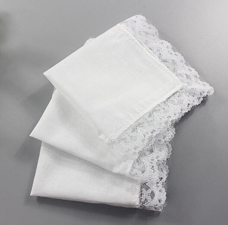 Wedding Decorations Pure White Handkerchiefs with Lace Plain DIY Print Draw Hankies Cotton Handkerchiefs Pocket Square 23X25 cm