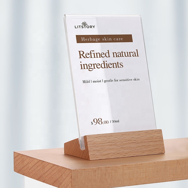 Wood Base Sign Holder L-shaped Slant Back Acrylic Material Restaurant Hotel A4 A5 A6