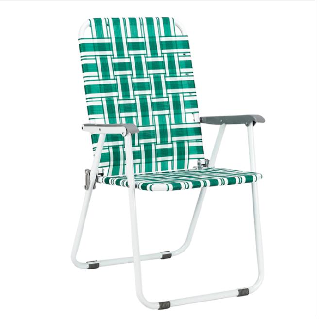 Garden Sets 2pcs Steel Tube PP Webbing Bearing 120kg Folding Beach Chair Light Green Strip