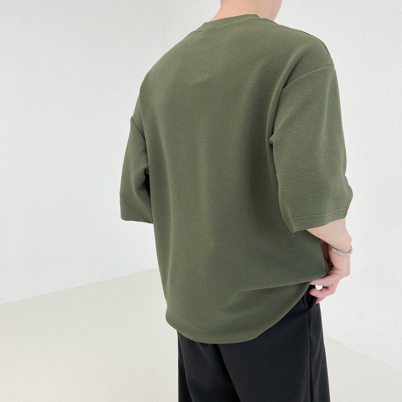 IEFB Chiffon Short Sleeve T-shirt For Men Loose Army Green Tee Summer Trend Korean Fashion Loose Big Size Tops 9Y6980 210524