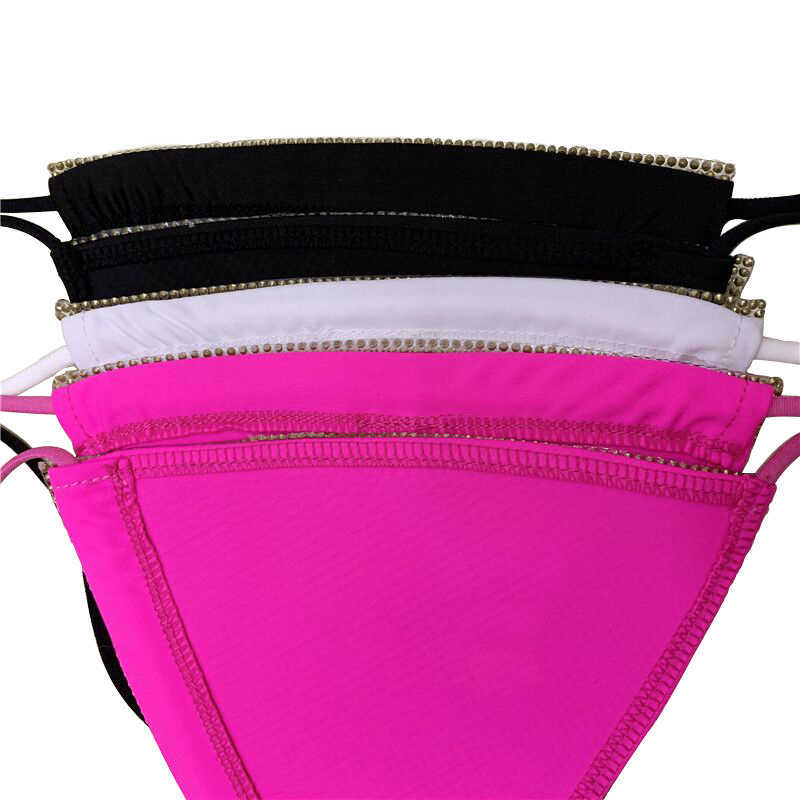 Luxury Bling Bikini Sliver Set Crystal Diamond Sexy Women Swimsuit Halter Push Up Bandage Swimwear 210625