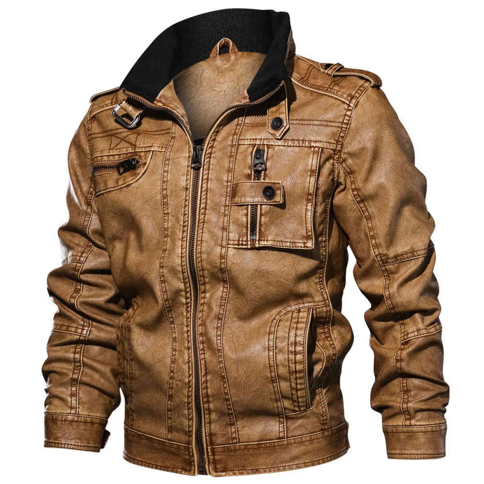High Quality Mens Leather Jackets Men Motorcycle Jacket Stand Collar Zipper Pockets PU Coats Biker Faux Fashion Outerwear M-8XL 211111