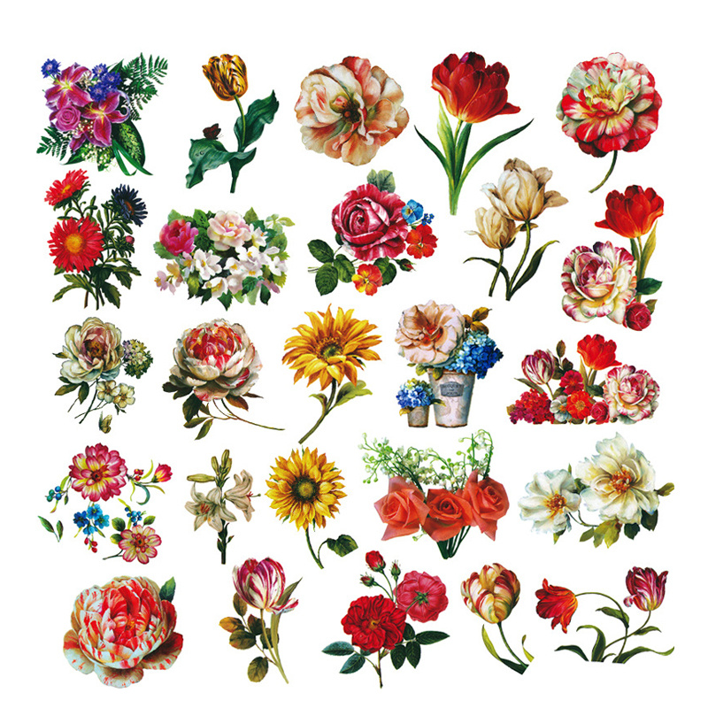 50 PCS Ins Flowers Peony Laptop Stickers Rose Chrysanthemum DIY Graffiti Decals For Motorcycle Car Luggage iPad Phone Scooter Games Skateboard Toys Gi