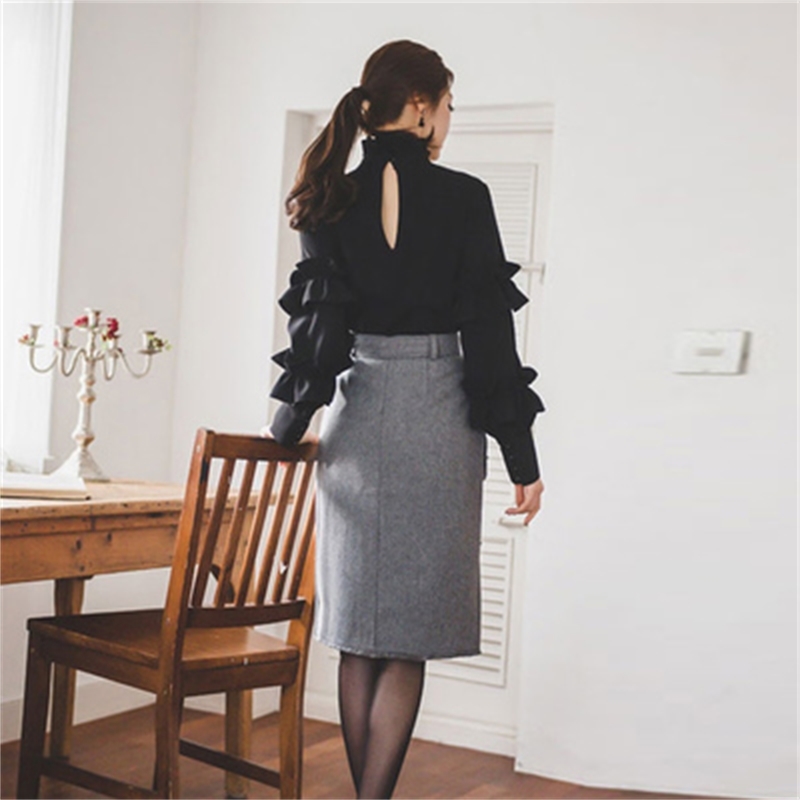 High QUALITY Spring Fashion Women's Long Sleeve Black Tops Elegant Femininity Ropa Mujer 210520