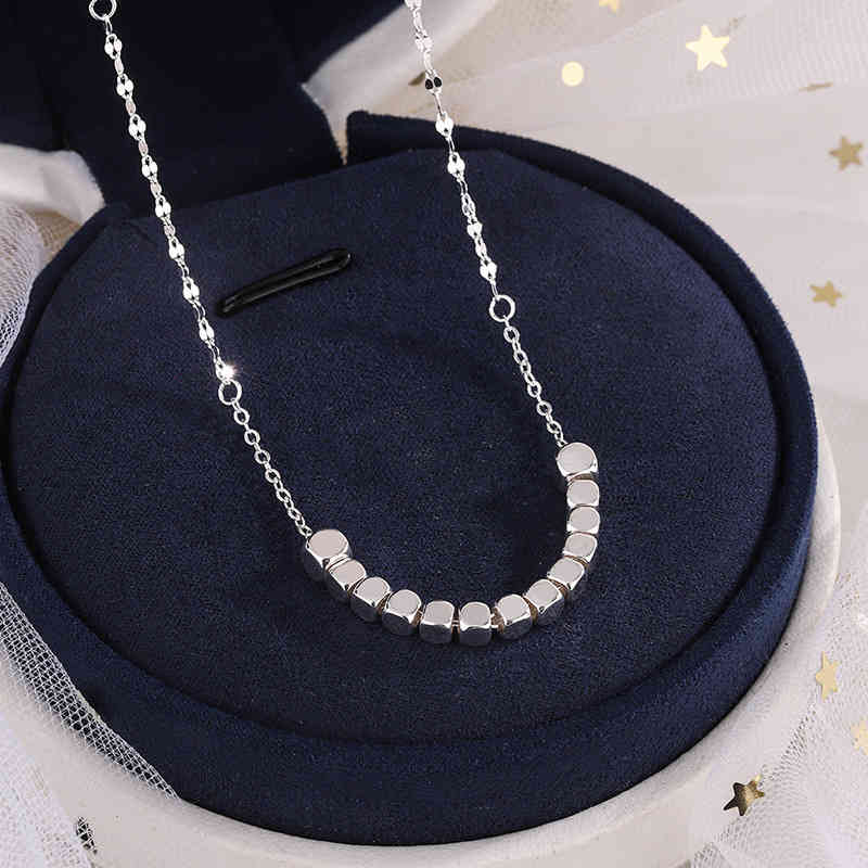 Square Pendant Necklace 990 Sterling Silver Women's Simple Minority Design Sense Advanced Versatile Clavicle Chain Fashion Hip Hop