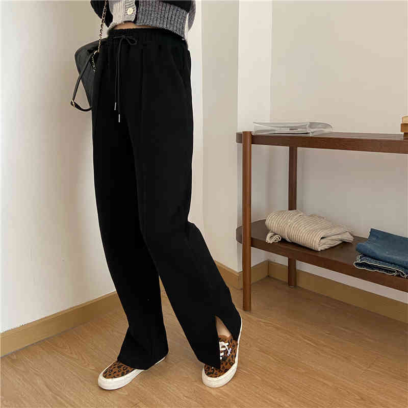 Brief Split Elegant Women Fashion Solid Plus Thick Casual Sportswear Loose-fitting Harem Pants Female Trousers 210421