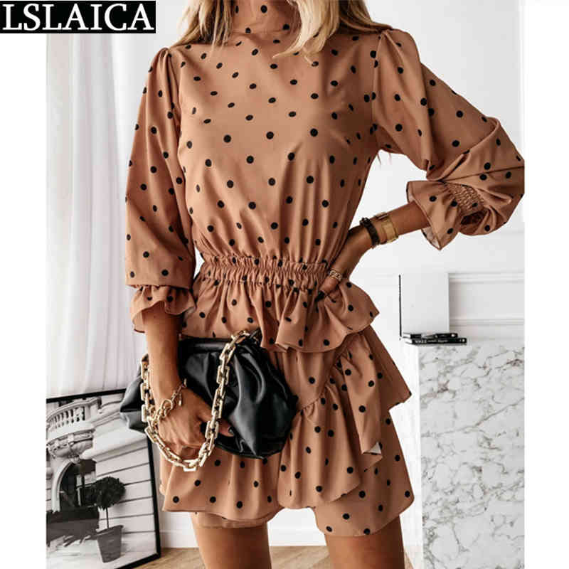 Dresses for Women Polka Dot Print Ruffle Woman Dress Fashion Streetwear Sale Party Long Sleeve Mini Vestido De Mujer 210515