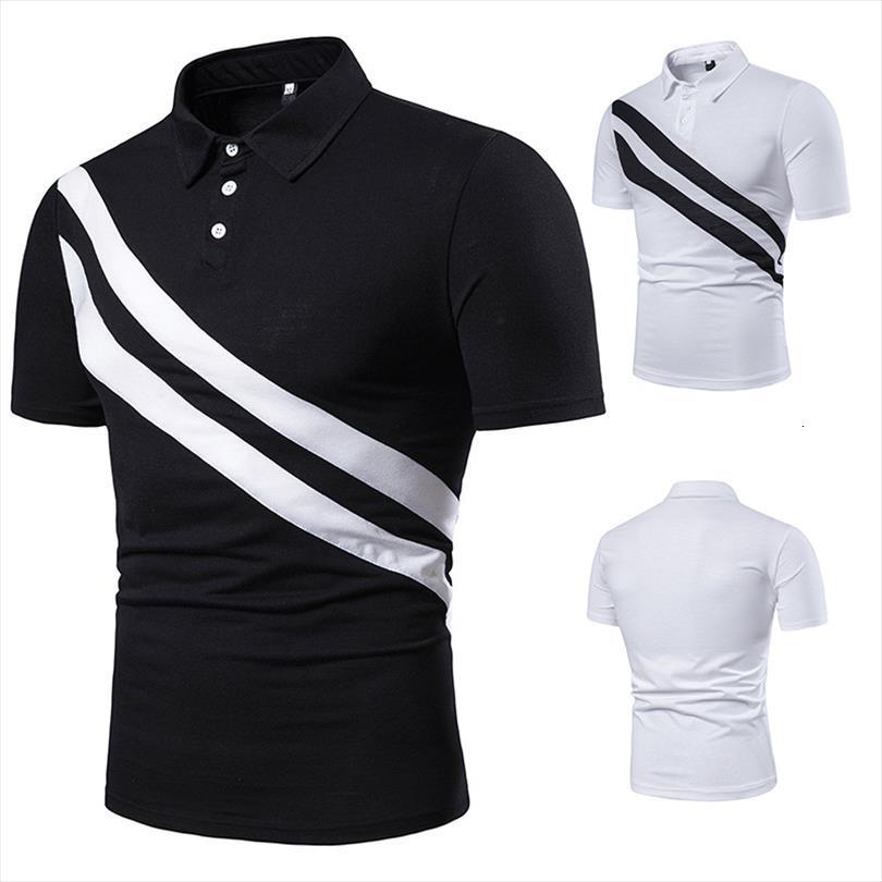short sleeve diagonal double mens polo stripe color matching fashion collocation cross border lapels, men, White;black
short sleeve diagonal double mens polo stripe color matching fashion collocation cross border lapels, men, White;black