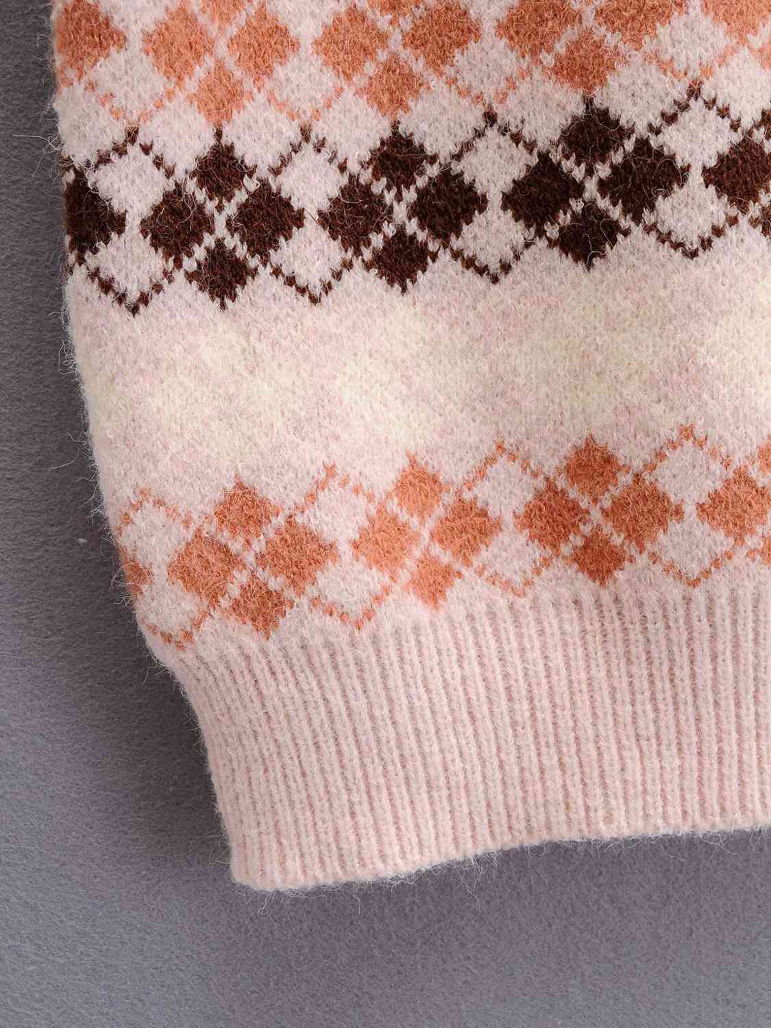 90s Pink Purple Argyle Plaid Knitted Sweater Vest Preppy Style Korean Clothing Cool Girl V Neck Sleeveless Jumper Y2K Knitwear 210429