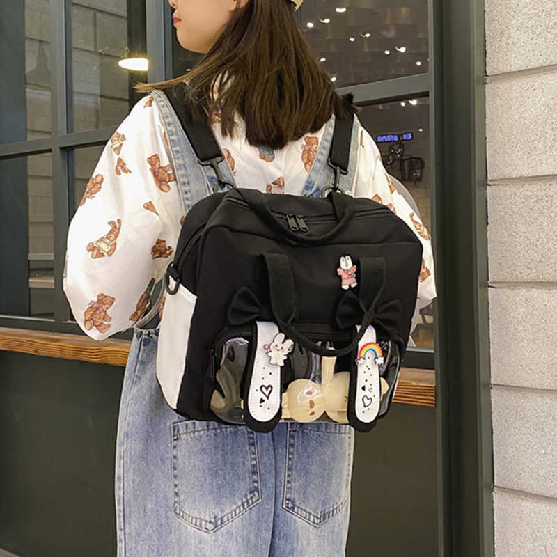 Bunny Ita Bag Backpack Cute Rabbit Ears Shoulder Kawaii Girls Pink with PVC Transprent Pocket Clear Itabag H219 211009