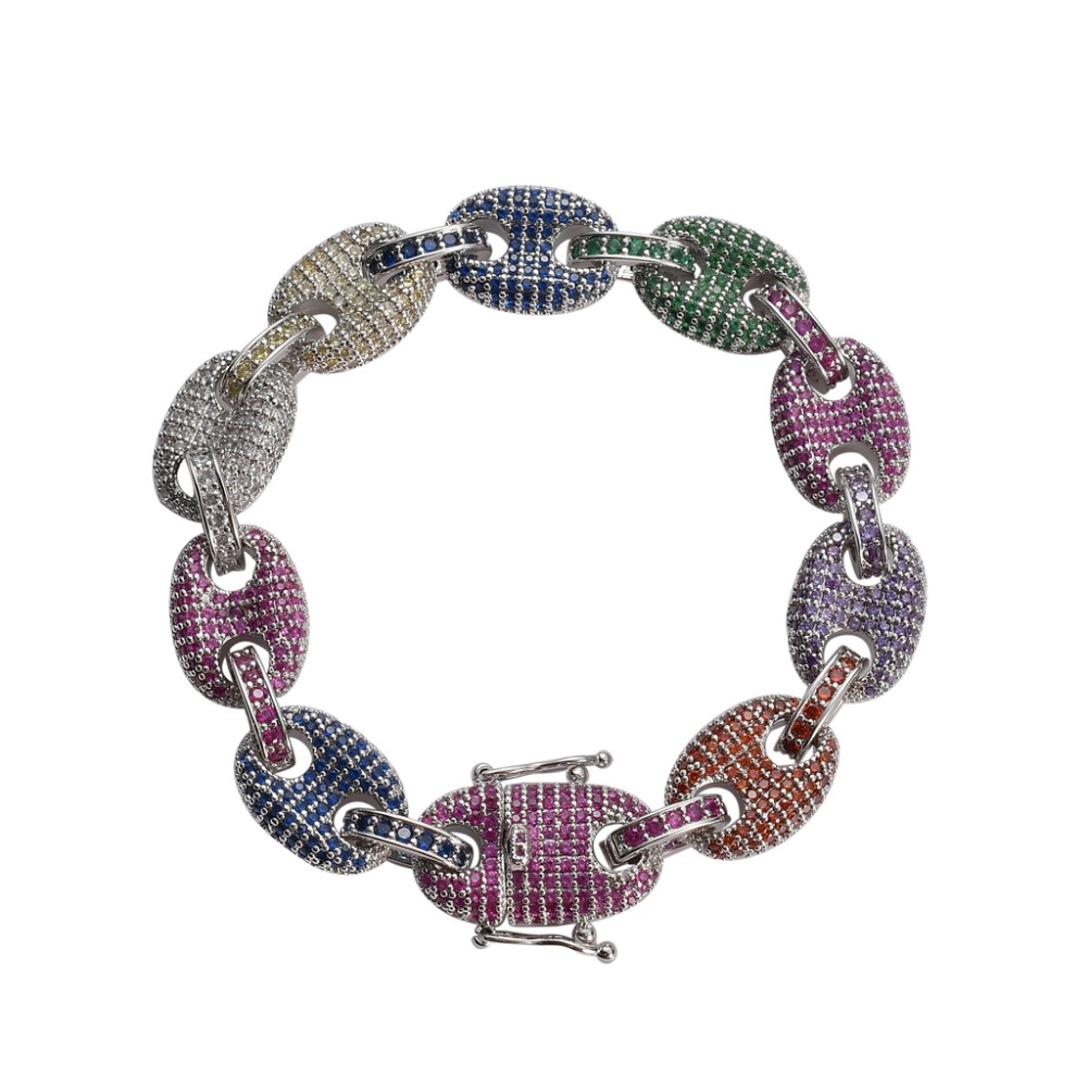 New Fashion Hip Hop Jewelry Chain Bracelet Gifts for Men and Women Statement Men's 12MM Copper Coffee Bean Chain Micro Paved Colorful AAA+ Cubic Zirconia Stone
New Fashion Hip Hop Jewelry Chain Bracelet Gifts for Men and Women Statement Men's 12MM Copper Coffee Bean Chain Micro Paved Colorful AAA+ Cubic Zirconia Stone