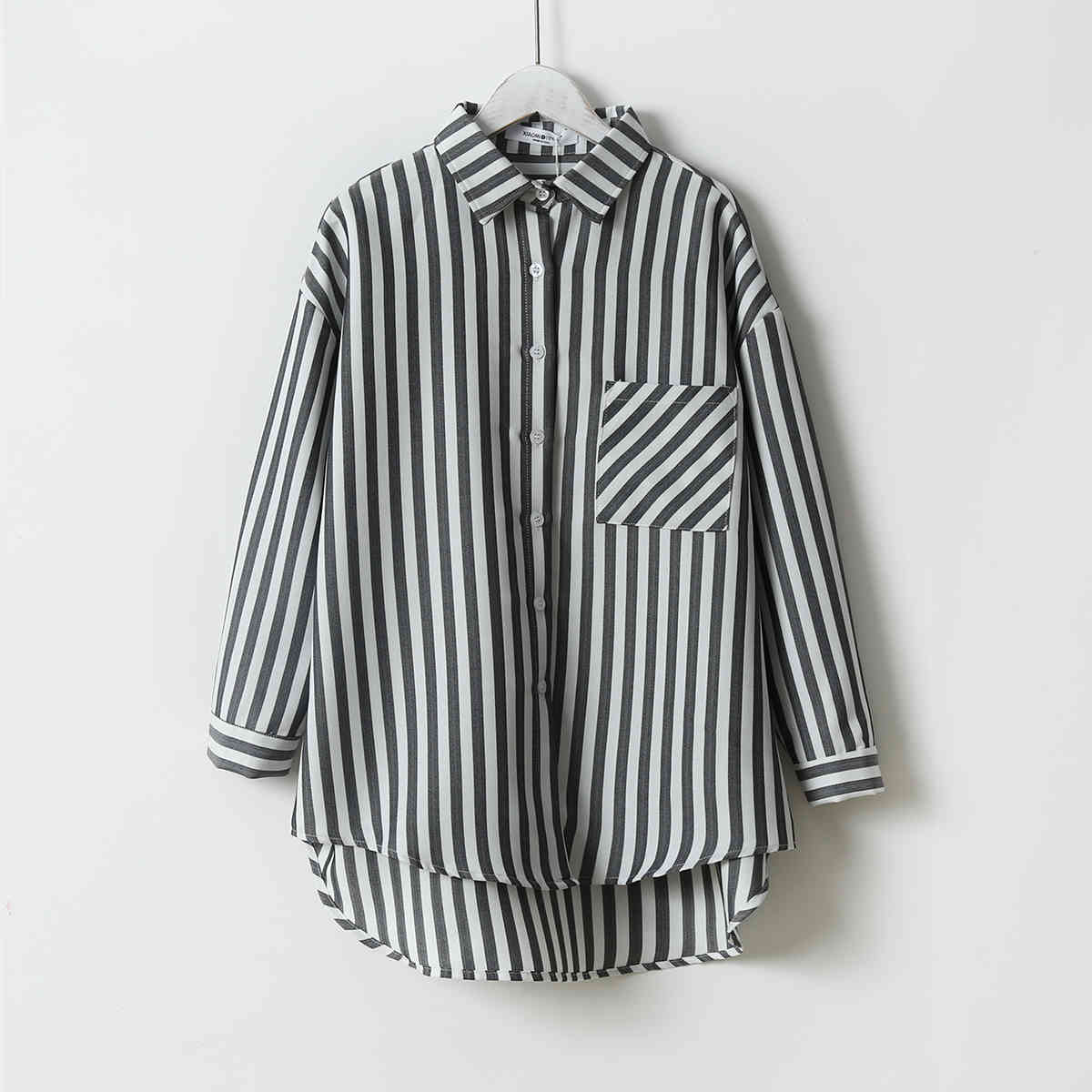 Spring Autumn Loose Long Sleeve Stripe Women Shirts Korean Button Blouses Office Lady Regular s Tops 6652 50 210510