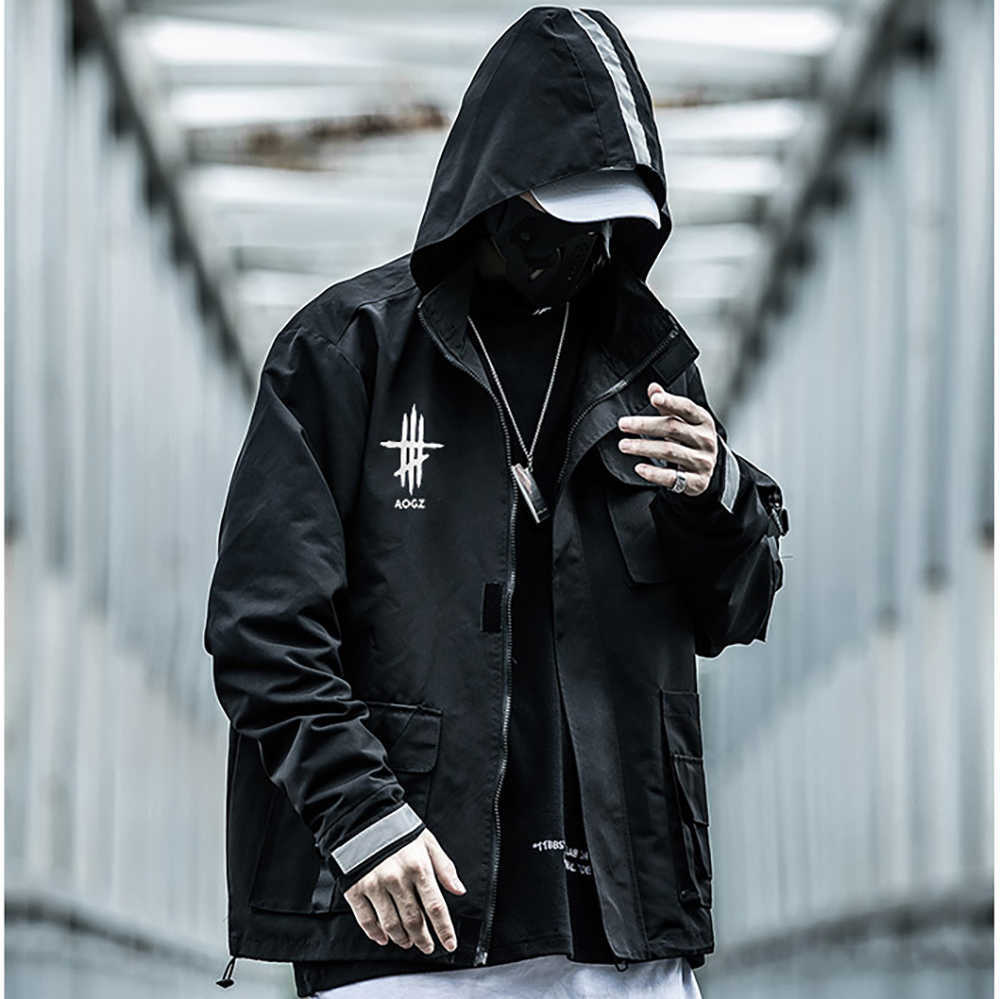 Techwear Streetwear Black Jacket For Men Fashion Waterproof Windbreaker 210820