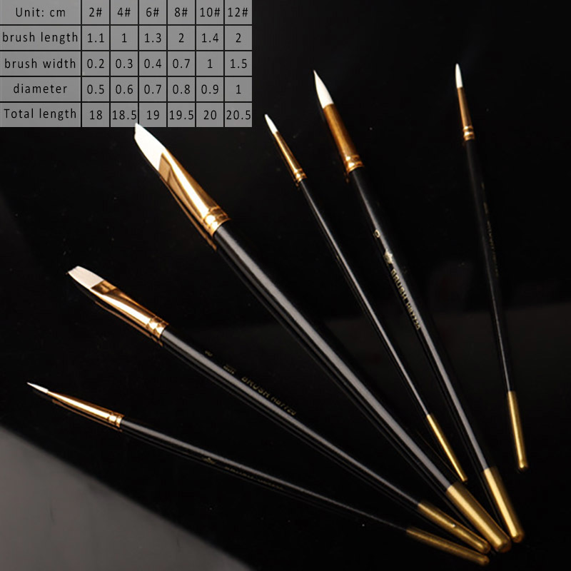 6Pcs/Set Watercolor Paint Pen Flat Peak Nylon Hair Oil Painting Brushes Drawing Art Supplies Multi Purpose Wooden Handle