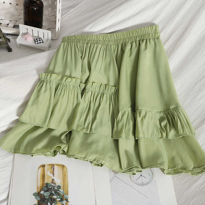 Pleated Skirt Faldas Mujer Moda Summer Korean Ruffle Patchwork Skirts Causal High Waist A-line Mini Bottoms 6H411 210603