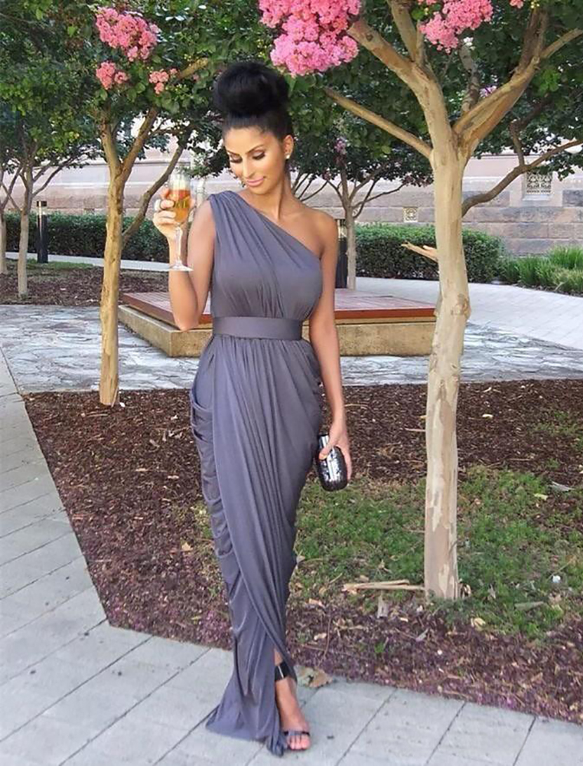 2021 Burnt Orange Long Bridesmaid Dresses One Shoulder Ruffled Draped Maid of Honor Gowns Formal Wedding Guest Dress Split Floor Length Customize