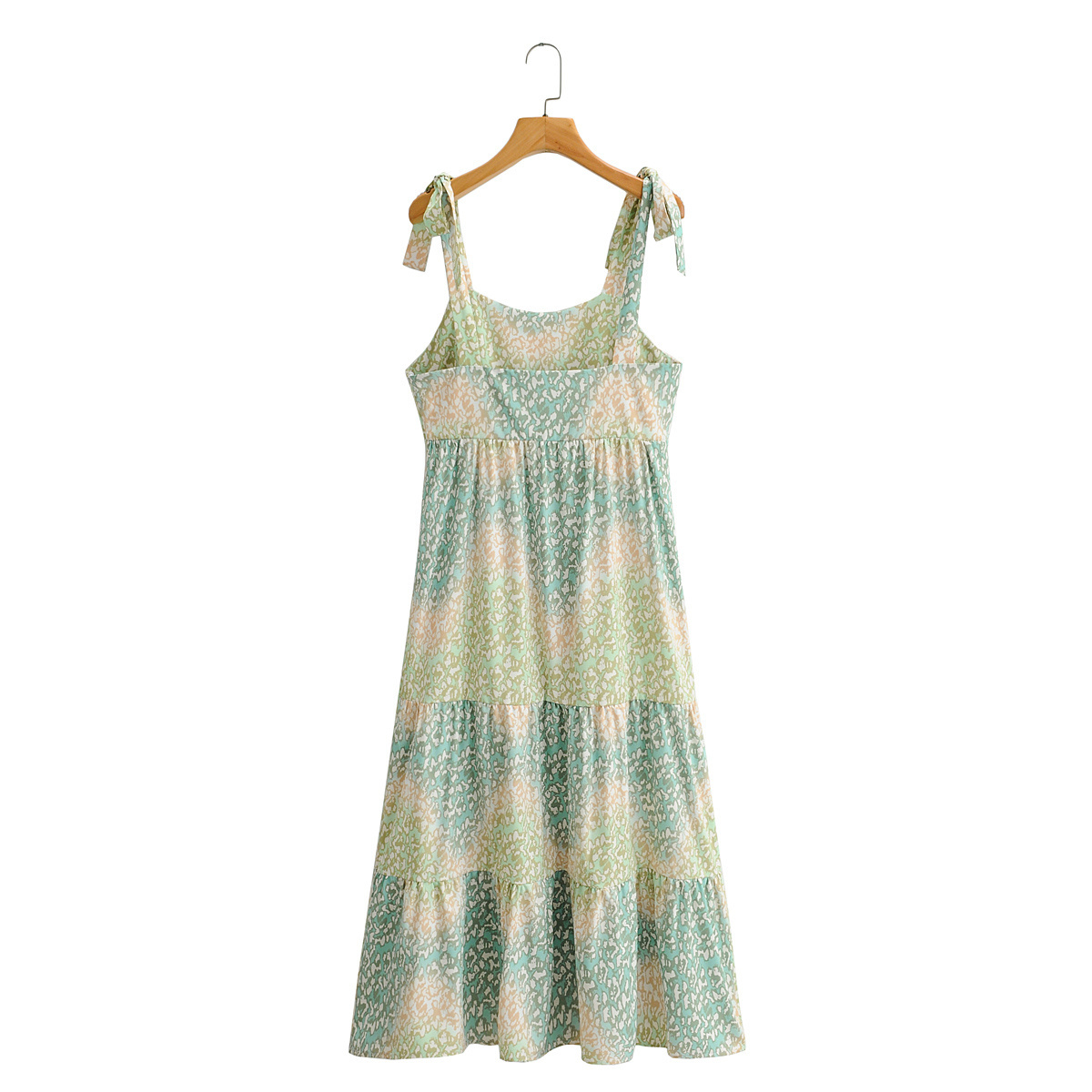 Women One-shoulder Square Neck Suspender Dress Vintage Mid-length Stitching Bohemia Chic Female Dresses Vestidos 210507