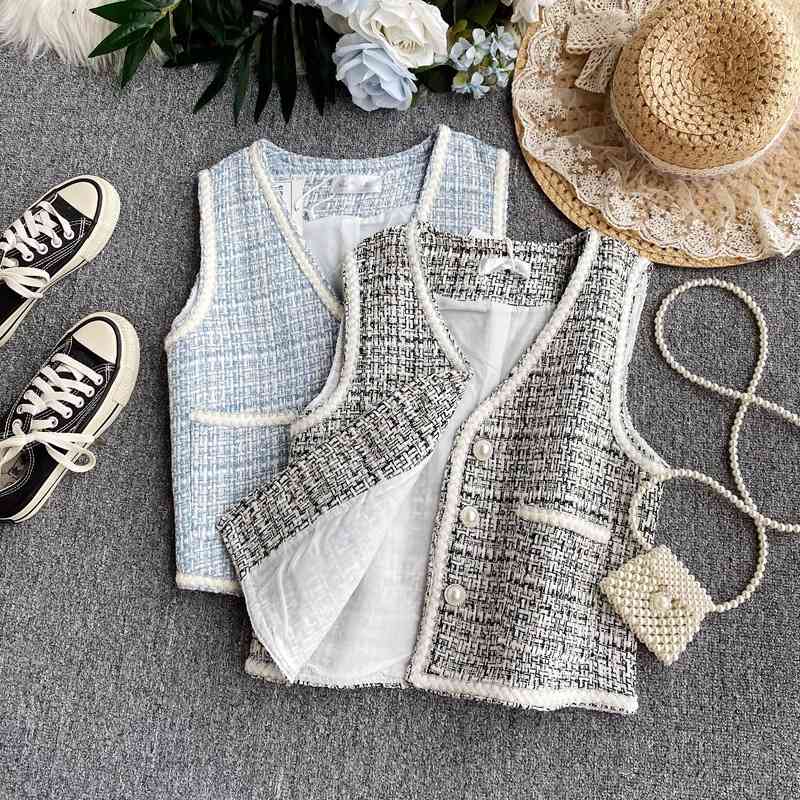 Spring Summer Women's Vest Woven Button Solid Casual Fashion Sleeveless Ladies Short Waistcoat Chic 210520, Black
Spring Summer Women's Vest Woven Button Solid Casual Fashion Sleeveless Ladies Short Waistcoat Chic 210520, Black