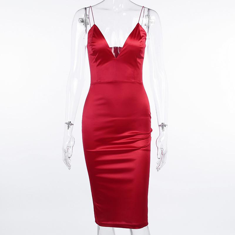 Sexy V-neck Satin Dress 2021 Womens Straps Bodycon Ruched Woman Party Night Club Summer Clothes For Women Casual Dresses