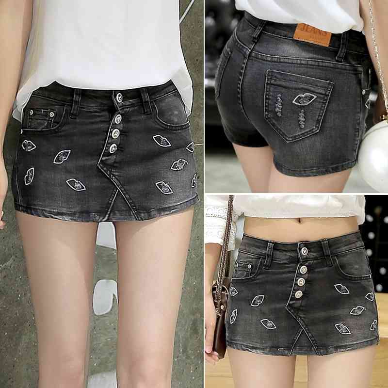Summer Fashion Skort Shorts Denim Korean Style Plus Size S-3XL Women's Skorts Skirt Sli Sexy Woman Short Jeans Feminino 210611