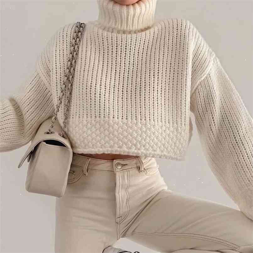 High Street Lantern sleeve sweater autumn winter solid color turtleneck fashion casual jacket Womens pulllovers Jumper 210508