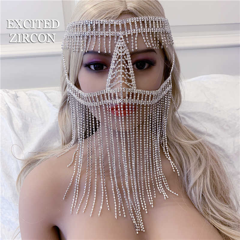 EXCITED ZIRCON Bling rhinestone crystal luxury tassel headdress face jewelry mask bride wedding fashion jewelry woman party Q0818
EXCITED ZIRCON Bling rhinestone crystal luxury tassel headdress face jewelry mask bride wedding fashion jewelry woman party Q0818