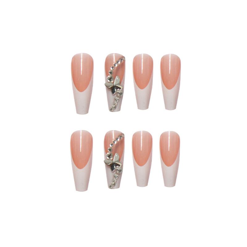 False Nails 24pcs Rhinestone Ballerina Artificial Coffin Fake Full Cover Nail Art Tips With Glue Acrylic Accessory