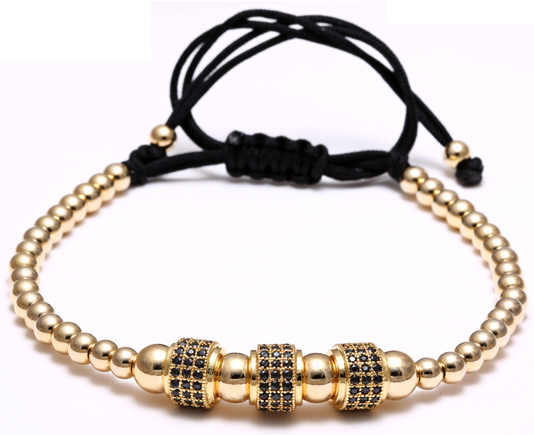 Fashion Luxury Gold Plated 3 Round Beads Strands Macrame high quality Bracelet Micro inlay zircon Mens & Womens Style Accessories