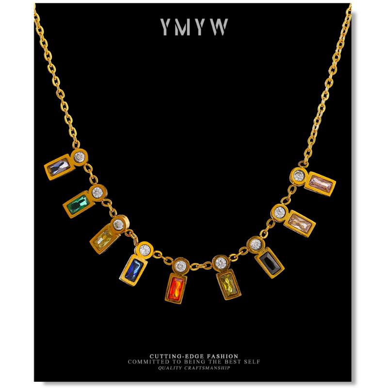 Chains YMYW Exquisite Shiny Cubic Zirconia Colorful Necklace Stainless Steel Collar Jewelry Pendant Bijoux Ete 2021 Girls Gift, Silver 
Chains YMYW Exquisite Shiny Cubic Zirconia Colorful Necklace Stainless Steel Collar Jewelry Pendant Bijoux Ete 2021 Girls Gift, Silver
