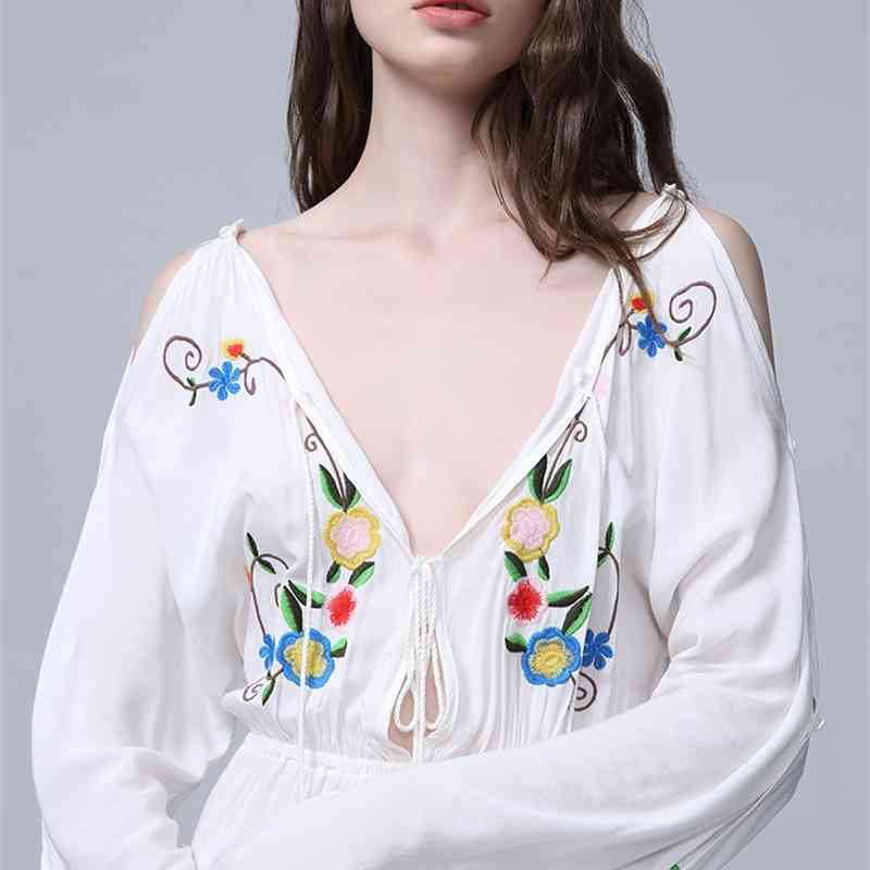 Arrival Floral Embroidery White Bohemian Dress Female Colorful Three-Dimensional Long Dresses Vestidos 210520