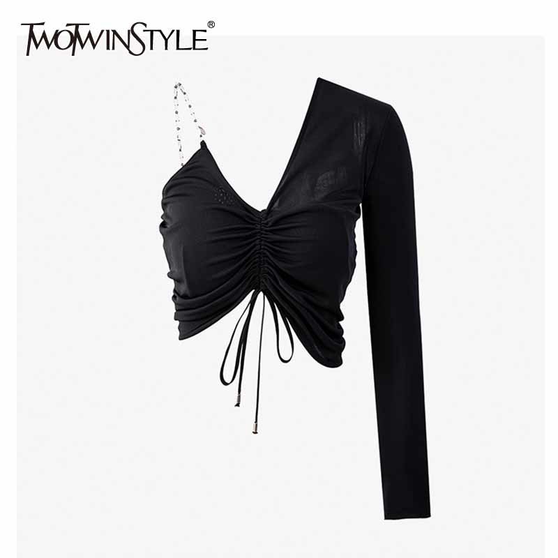 Sexy Black Shirt For Women Asymmetrical Collar Long Sleeve Slim Ruched Blouses Females Summer Clothing Stylish 210524
Sexy Black Shirt For Women Asymmetrical Collar Long Sleeve Slim Ruched Blouses Females Summer Clothing Stylish 210524