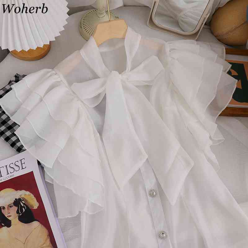 Women Blouse Ruffles Short Sleeve Shirt Office Lady Solid Summer Korean Streetwear Blusas Mujer Fashion Tops Vintage 210519