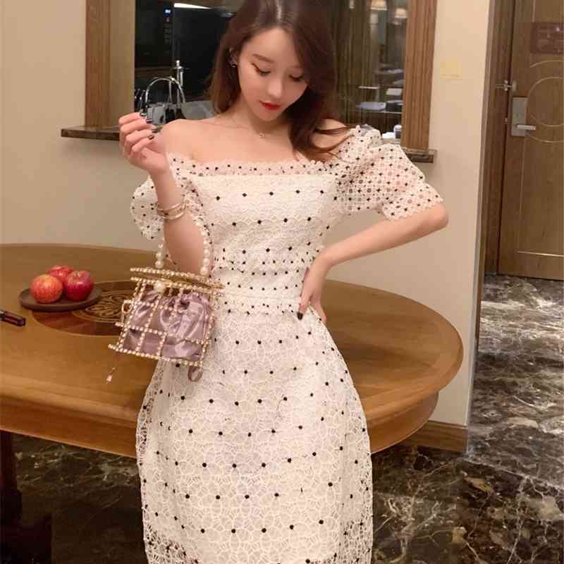 High Quality Self Portrait Dress Women Sexy Off Shoulder Long es Chic Embroidery Dots Lace Summer Vestido 210520