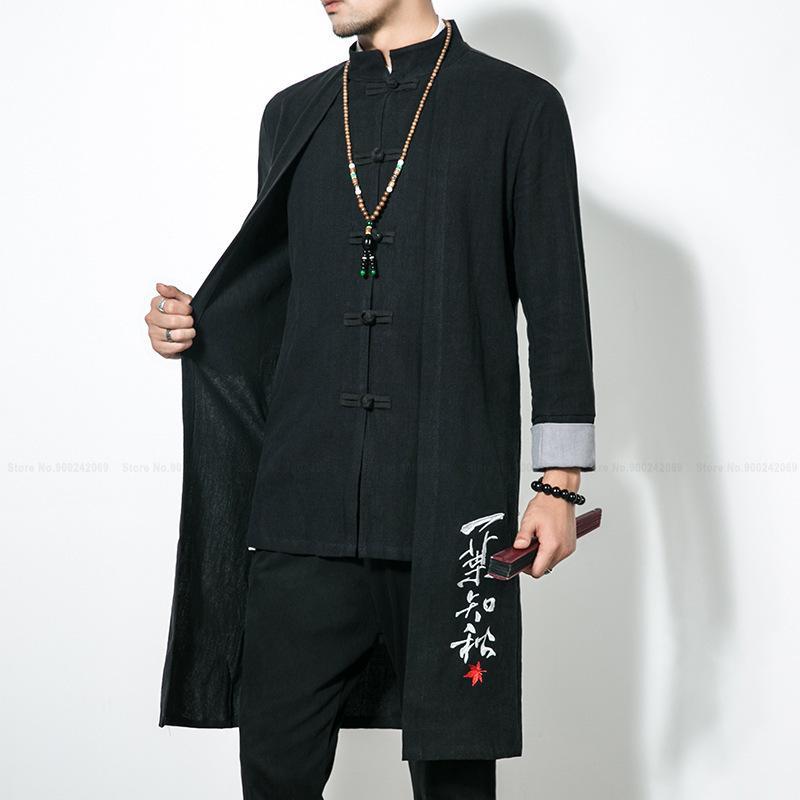 Ethnic Clothing Asian Traditional Tops Men Chinese Style Embroidered Jackets 2021 Autumn Cotton Linen Long Robe Women Zen Hanfu Tang Suit Co