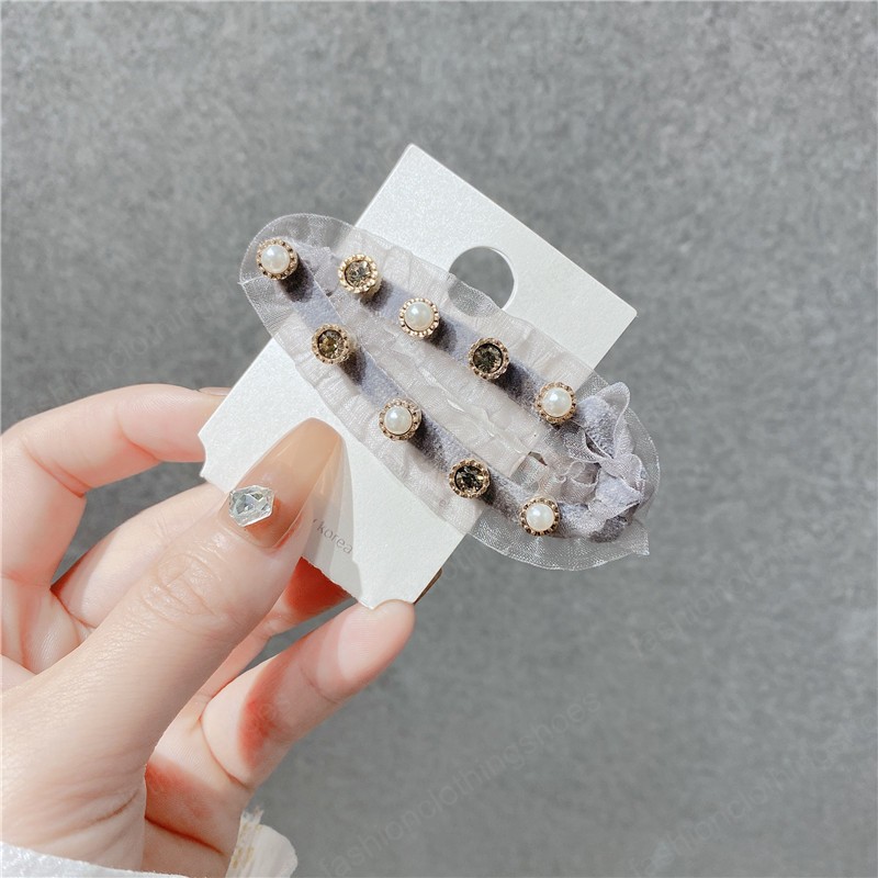 Girls Hair Accessories Hairclips Bb Clip Kids Barrettes Clips Childrens Lace Diamond Pearl Fabric Hairpins